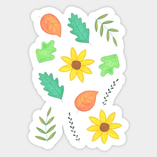Autumn pattern with leaves and sunflowers Sticker